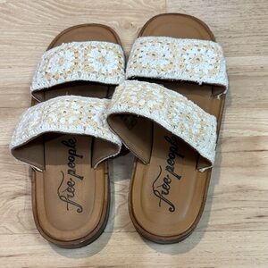 Free People Tan and Cream Crochet Sandals
